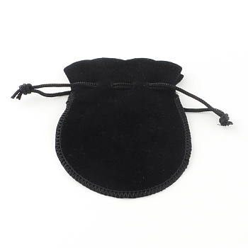 Velvet Bags, Calabash Shape Drawstring Jewelry Pouches, Black, 9x7cm
