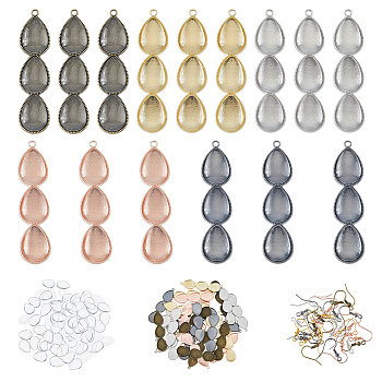 DIY Blank Teardrop Dome Earring Making Kit, Including Alloy Pendant Cabochon Settings, Brass Earring Hooks, Glass Cabochons, Mixed Color, 150Pcs/box
