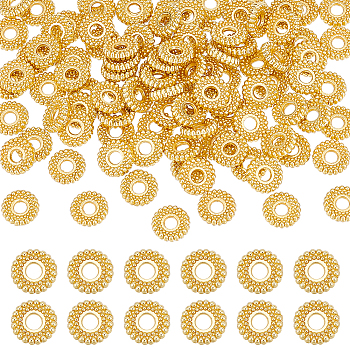 100Pcs Rack Plating Alloy Spacer Beads, Lead Free & Cadmium Free, Long-Lasting Plated, Flat Round, Real 18K Gold Plated, 7.5x2mm, Hole: 2mm