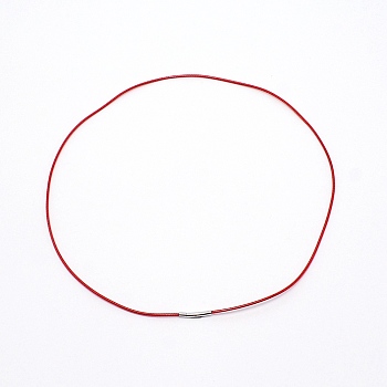 Polyester Waxed Cords Necklace Making, with 304 Stainless Steel Bayonet Clasps, Stainless Steel Color, Red, 66x0.2cm
