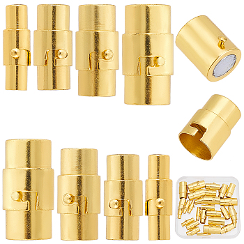 32Sets 4 Style Brass Locking Tube Magnetic Clasps, Column, Golden, 15~18x4~10mm, hole: 3~8mm, 8sets/style