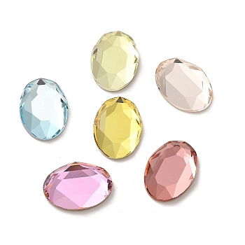 Glass Rhinestone Cabochons, Flat Back & Back Plated, Faceted, Oval, Mixed Color, 14x10x3.5mm
