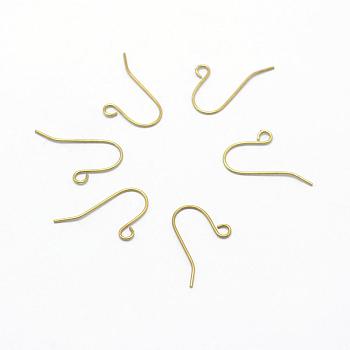 Brass Earring Hooks, Ear Wire, with Horizontal Loop, Lead Free & Cadmium Free & Nickel Free, Raw(Unplated), 18.5x10x0.6mm, Hole: 2mm, 22 Gauge, Pin: 0.6mm