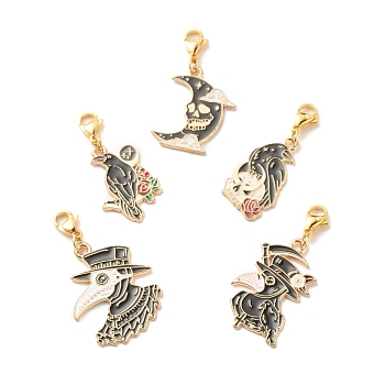 Gothic Style Alloy Enamel Pendant Decorations, with 304 Stainless Steel Lobster Claw Clasps, Mixed Shape, Mixed Color, 38~44mm