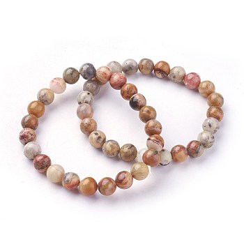 Natural Crazy Agate Beads Stretch Bracelets, Round, 2 inch~2-1/8 inch(5.2~5.5cm), Beads: 8~9mm