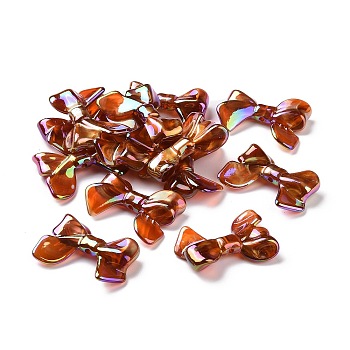 UV Plating Rainbow Iridescent Acrylic Beads, with Gold Foil, Bowknot, Sienna, 24x32.5x6.5mm, Hole: 2mm