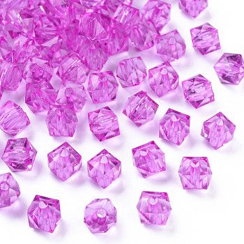 Transparent Acrylic Beads, Faceted, Square, Orchid, 8.5x9.5x9.5mm, Hole: 2.5mm, about 1070pcs/500g