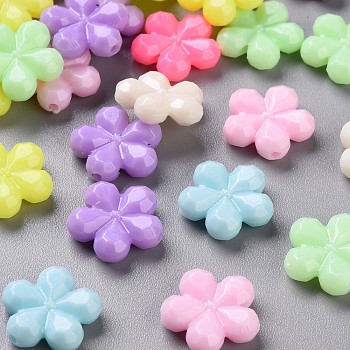 Opaque Acrylic Beads, Faceted, Flower, Mixed Color, 13.5x14x4mm, Hole: 1.5mm, about 1298pcs/500g