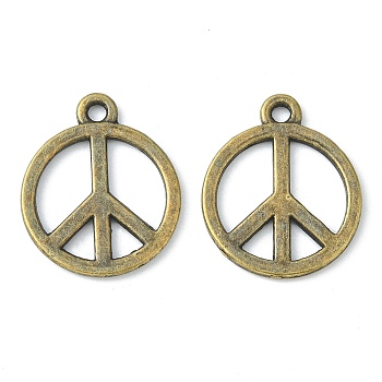 Tibetan Style Alloy Pendants, Peace Sign, Cadmium Free & Nickel Free & Lead Free, Antique Bronze, 18x1mm, Hole: 2mm