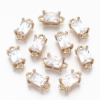 Transparent Glass Links Connectors, with Light Gold Tone Brass Findings, Long-Lasting Plated, Cadmium Free & Lead Free, Rectangle, Clear, 12x6x4.5mm, Hole: 1.4mm