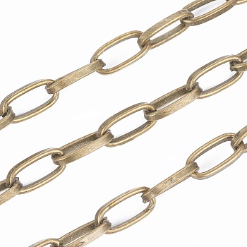 Iron Cable Chains, Unwelded, Nickel Free, Flat Oval, Antique Bronze, 12x6x1.5mm, inner diameter: 10.5x5mm