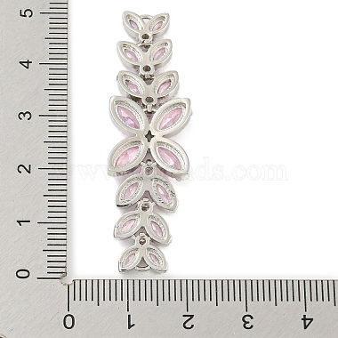 Messing Pavé rosa Zirkonia Blume mit Blatt Links Verbinder Charms(KK-P277-52P-02)-3