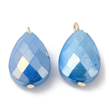 Golden Cornflower Blue Teardrop Brass+Glass Pendants