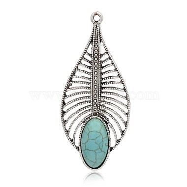 Antique Silver SkyBlue Leaf Synthetic Turquoise Pendants