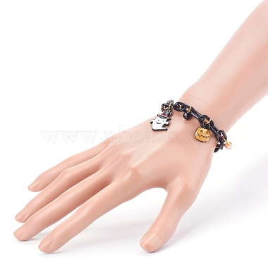 Bracelets à breloques en alliage émaillé thème halloween(BJEW-JB05978)-7