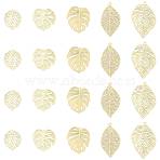 20Pcs 5 Styles Rack Plating Brass Filigree Pendants, Long-Lasting Plated, Leaf Charms, Light Gold, 22~39x17.5~26x0.3mm, Hole: 1~1.8mm, 4pcs/style(KKC-FS0001-05KCG)