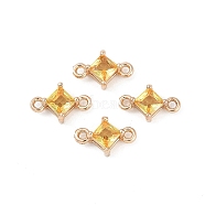 Brass Pave Glass Rhombus Links Connector Charms, Golden, Gold, 11x6.5x4mm, Hole: 1.2mm(GLAA-Q088-001D)