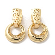 Brass Micro Pave Clear Cubic Zirconia Dangle Hoop Earrings, Twist Donut, Light Gold, 23x15mm(EJEW-E295-25KCG)