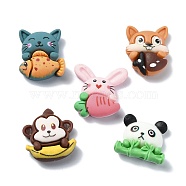 Animal Theme Opaque Resin Decoden Cabochons, Cat Shape with Fish/Rabbit with Carrot/Panda with Bamboo, Mixed Shapes, Mixed Color, 16~20.5x16~19.5x7~8mm(RESI-G088-04)