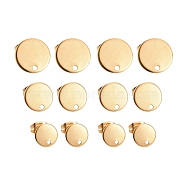 24Pcs 3 Size Vacuum Plating 304 Stainless Steel Stud Earring Findings, with Loop and Flat Plate, Ear Nuts/Earring Backs, Flat Round, Golden, 8~12x1mm, Hole: 1.5~1.8mm, Pin: 0.8mm, 24pcs/box(STAS-ZZ0001-06G)