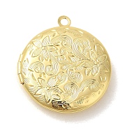 Rack Plating Brass Locket Pendants, Photo Frame Charms for Necklaces, Long-Lasting Plated, Flat Round with Flower Charm, Real 18K Gold Plated, 31x27.5x5.5mm, Hole: 2.5mm, Inner Diameter: 20.5mm(KK-K277-06G)