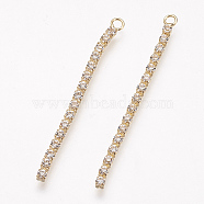 Rhinestone Pendants, with Brass Findings, Nickel Free, Real 18K Gold Plated, 41x2mm, Hole: 2mm(KK-F731-37G)