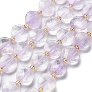 Natural Amethyst Beads Strands, Faceted, Flat Round, with Seed Beads, 10x5mm, Hole: 0.5mm, about 32pcs/strand, 15.47''(39.3cm)(G-B094-A29-01)