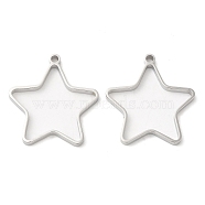 Non-Tarnish 304 Stainless Steel Open Back Bezel Star Pendants, For DIY UV Resin, Epoxy Resin, Pressed Flower Jewelry, Stainless Steel Color, 32x30x3mm, Hole: 2.2mm, Inner Diameter: 23x28mm(STAS-Z040-01P)