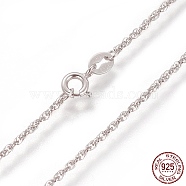 Rhodium Plated 925 Sterling Silver Rope Chain Necklaces, with Spring Ring Clasps, Platinum, 17.7 inch(45cm)(STER-L059-17P)