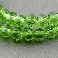 Transparent Glass Bead Strands, Faceted, Flat Round, Lime Green, 4~5x3~4mm, Hole: 0.5mm, about 95pcs/strand, 13.70 inch(34.8cm)(GLAA-R136-4mm-05)