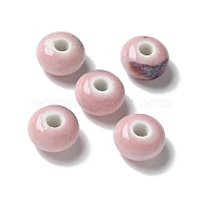 Handmade Porcelain Beads, Rondelle, Pink, 12x7mm, Hole: 3.3mm(PORC-L080-B14)