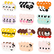 36Pcs 12 Style Animal Polyester Knitted Appliques, Costume Hat Bag Ornament Accessories, Mouse/Cow/Rabbit/Frog/Unicorn/Fox/Panda/Bear/Cow/Dog, Mixed Patterns, 28~42.5x27.5~46x2~3mm, 3pcs/style(DIY-FG0004-03)