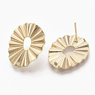 Brass Stud Earring Findings, Real 18K Gold Plated, Nickel Free, Oval, 22x18mm, Hole: 1.2mm, Pin: 0.8mm(KK-T056-15G-NF)