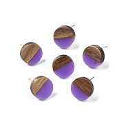 Opaque Resin & Walnut Wood Stud Earrings, with 316 Stainless Steel Pins, Flat Round, Blue Violet, 10mm, Pin: 0.7mm(EJEW-N017-008-B09)