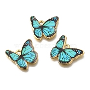 Alloy Enamel Pendants, Golden, Butterfly Charm, Cyan, 17.5x18.5x1mm, Hole: 1.6mm(FIND-G078-35G-11)