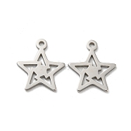 304 Stainless Steel Charms, Star Charms, Stainless Steel Color, 13x11x1mm, Hole: 1.2mm(STAS-L022-035P)