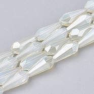 Electroplate Glass Beads Strands, Imitation Jade Glass, Faceted, Vase, Beige, 14x6x6mm, Hole: 1.2mm, about 50pcs/strand, 27.1 inch(X-EGLA-T008-12M)