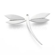 304 Stainless Steel Big Pendants, with Rhinestone, Dragonfly, Stainless Steel Color, 55x42x2mm, Hole: 5mm(STAS-D442-17C)
