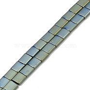 Electroplated Frosted Non-magnetic Synthetic Hematite Beads Strands, Square, 2-Hole, Green Plated, 5x5x2mm, Hole: 0.8mm, about 74pcs/strand, 15.75 inch(40cm)(G-G089-B01-15)