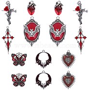 DIY Jewelry Making Finding Kit, Including 14Pcs 7 Style Alloy Enamel Pendant & Cabochon Settings for Rhinestone, Cross & Heart & Skull & Bat Heart, Red, 25~47.5x16~28x3.5~9mm, Hole: 1.2~2.5mm, 2Pcs/style(FIND-SZ0003-54)
