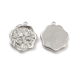 304 Stainless Steel Pendants, Hexagon with Flower Charm, Stainless Steel Color, 18x16x2.5mm, Hole: 1.6mm(STAS-H214-22P)
