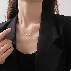 Elegant Stainless Steel & Imitation Pearl Star Pendant Necklaces for Women, Real 18K Gold Plated, 17.72 inch(45cm)(FW5456)