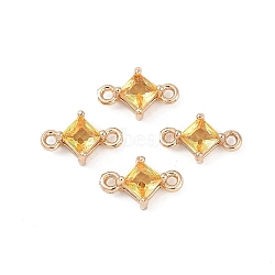 Brass Pave Glass Rhombus Links Connector Charms, Golden, Gold, 11x6.5x4mm, Hole: 1.2mm(GLAA-Q088-001D)