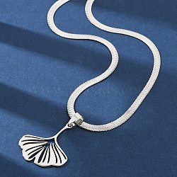 Ginkgo Leaf 304 Stainless Steel Herringbone Chains Pendant Necklaces, Stainless Steel Color, 16.14 inch(41cm)(NJEW-K253-36P)