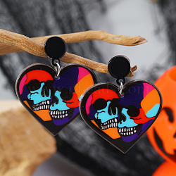 Acrylic Halloween DIY Heart Skull Flame Stud Earrings Collection, Blue, 50x39mm(FU5033-3)