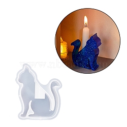 Lovely Cat Shape Candlestick Silicone Molds, Candle Holder Resin Molds, DIY Epoxy Resin Casting Mold for Taper Candles, Candle Stand Mold, White, 12x9x3.1cm, Inner Diameter: 11x8.5cm(SIMO-C010-01D)