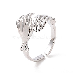 Hug Ring, Brass Double Hands Open Cuff Ring for Women, Platinum, US Size 6 1/2(16.9mm)(RJEW-G270-03P)