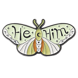 Butterfly with Word He Him Enamel Pin, Electrophoresis Black Plated Alloy Badge for Corsages Scarf Clothes, Pale Green, 17x30mm(BUER-PW0001-108E)