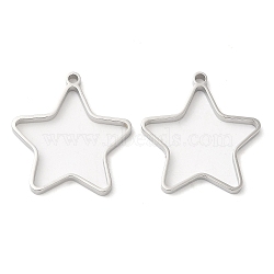 Non-Tarnish 304 Stainless Steel Open Back Bezel Star Pendants, For DIY UV Resin, Epoxy Resin, Pressed Flower Jewelry, Stainless Steel Color, 32x30x3mm, Hole: 2.2mm, Inner Diameter: 23x28mm(STAS-Z040-01P)