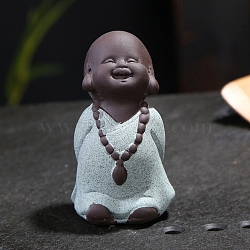 Ceramics Buddhist Monk Statue, for Home Office Feng Shui Ornament, Pale Turquoise, 40x75mm(PW-WG55367-07)